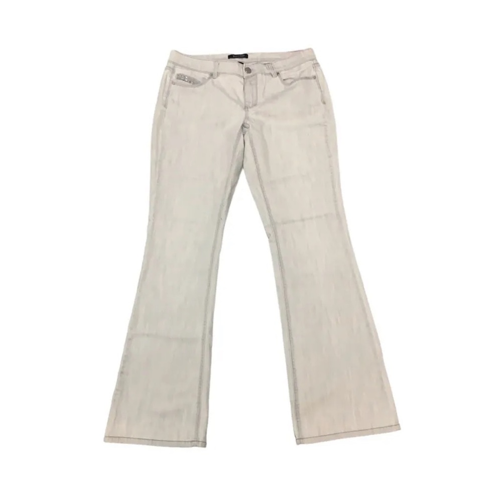 white house black market beaded embroidered pocket bootcut light gray jeans